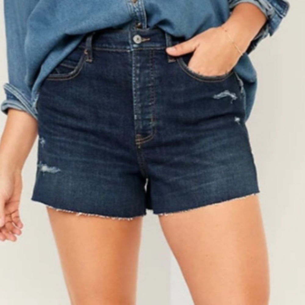 NWT Old Navy higher High Rise Sky-Hi Distressed A Line Shorts In Blue Size 26W - Picture 1 of 6